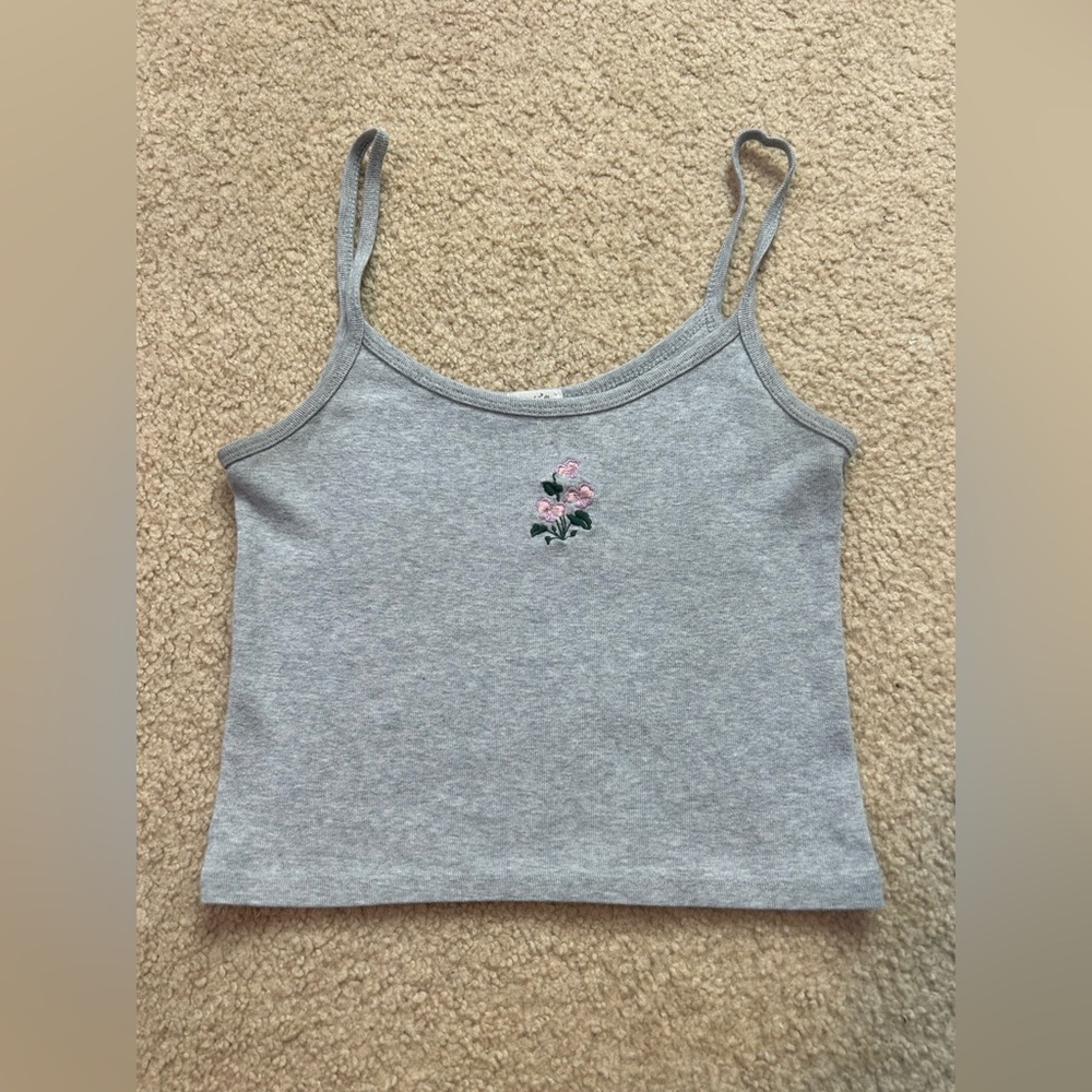 John Galt Brandy Melville Grey Embroidered Grey Tank  
Size small